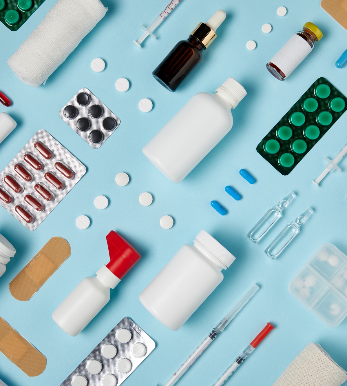 Medical supplies flatlay